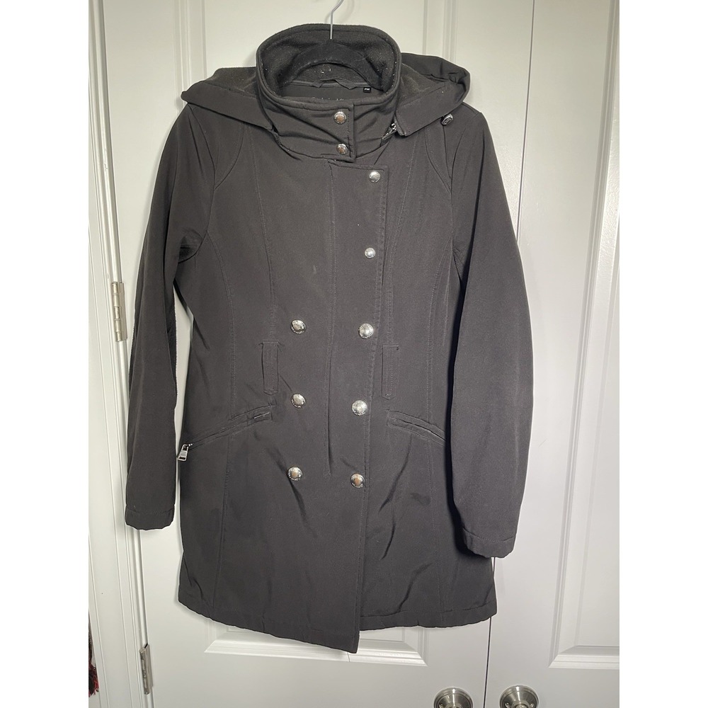 Calvin‎ Klein Hooded Winter Coat Women's Size PM Black Mid-length Heavy Trench
